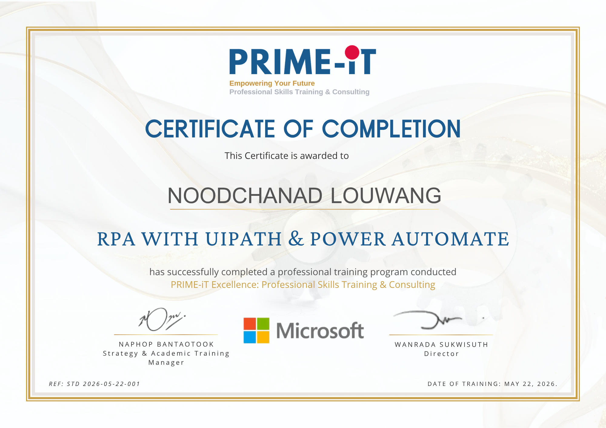 Certificate of Completion — PRIME-iT Excellence